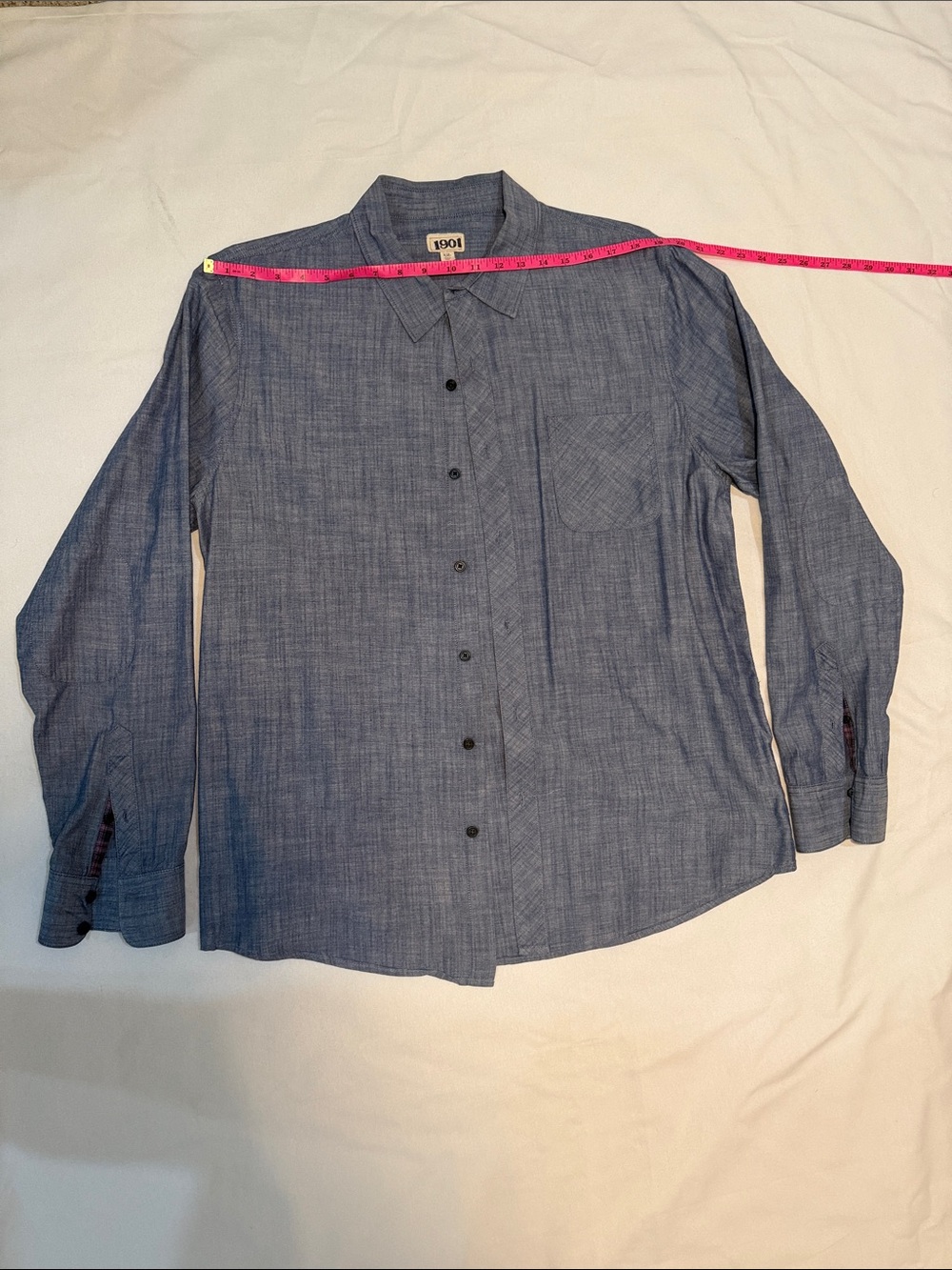 1901 Men's Chambray-Style Blue Button-Down Shirt